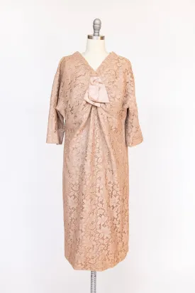 1950s Dress Beige Champagne Lace 60s Volup XL