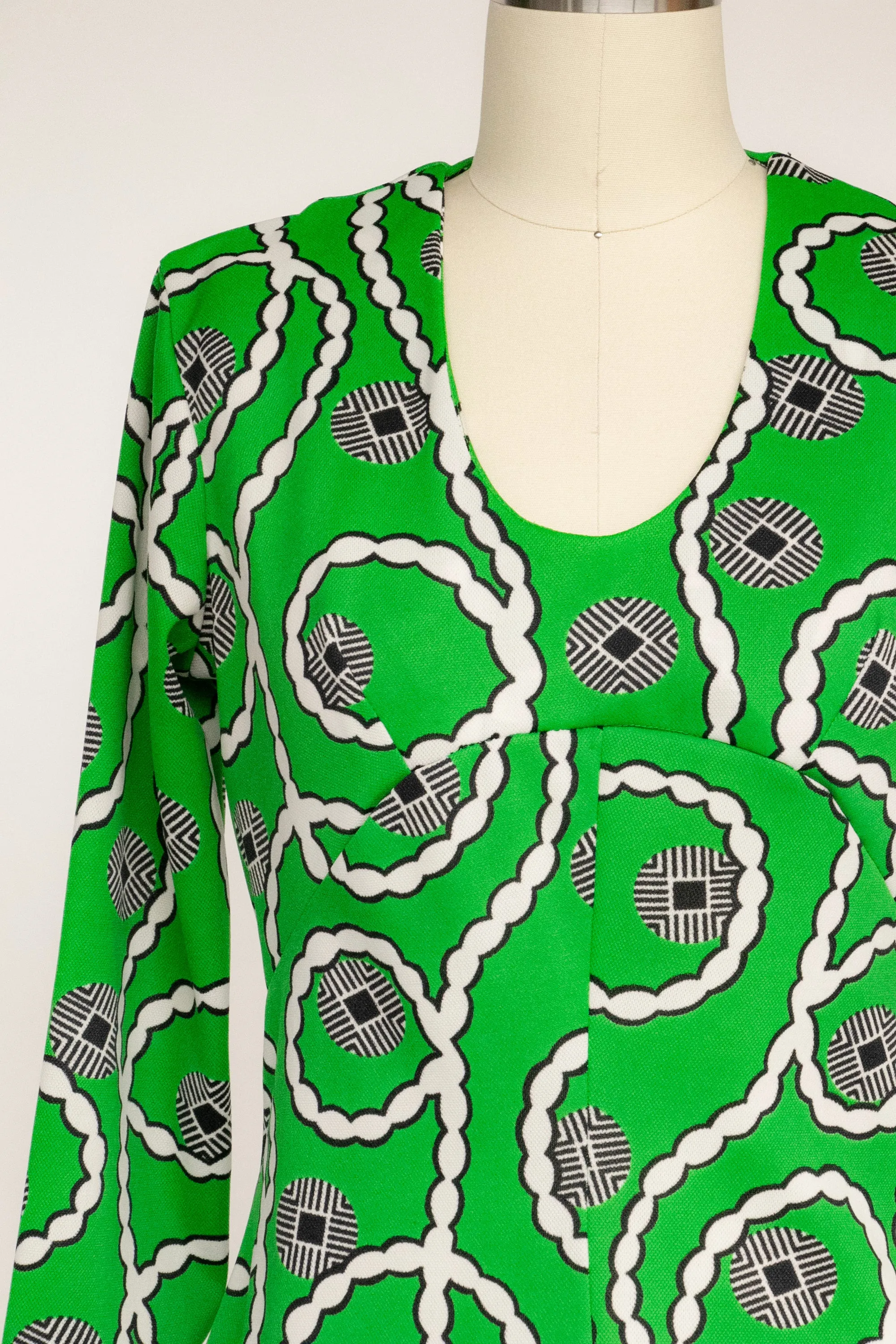 1970s Mini Dress Printed Knit Mod M