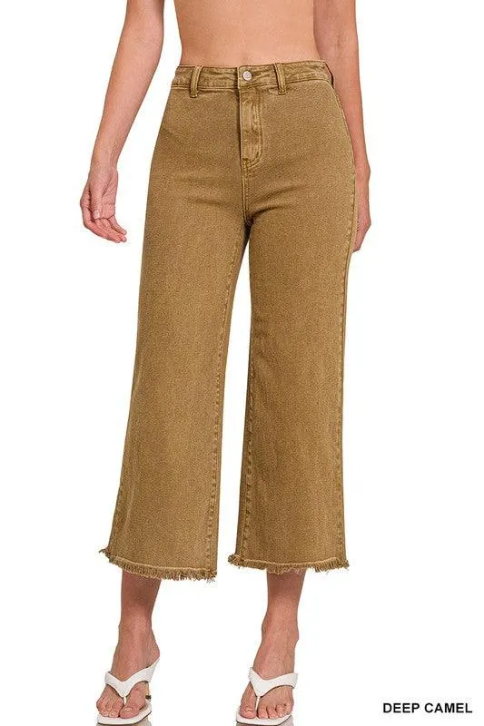 Acid Washed High Waist Frayed Hem Straight Pants Jeans