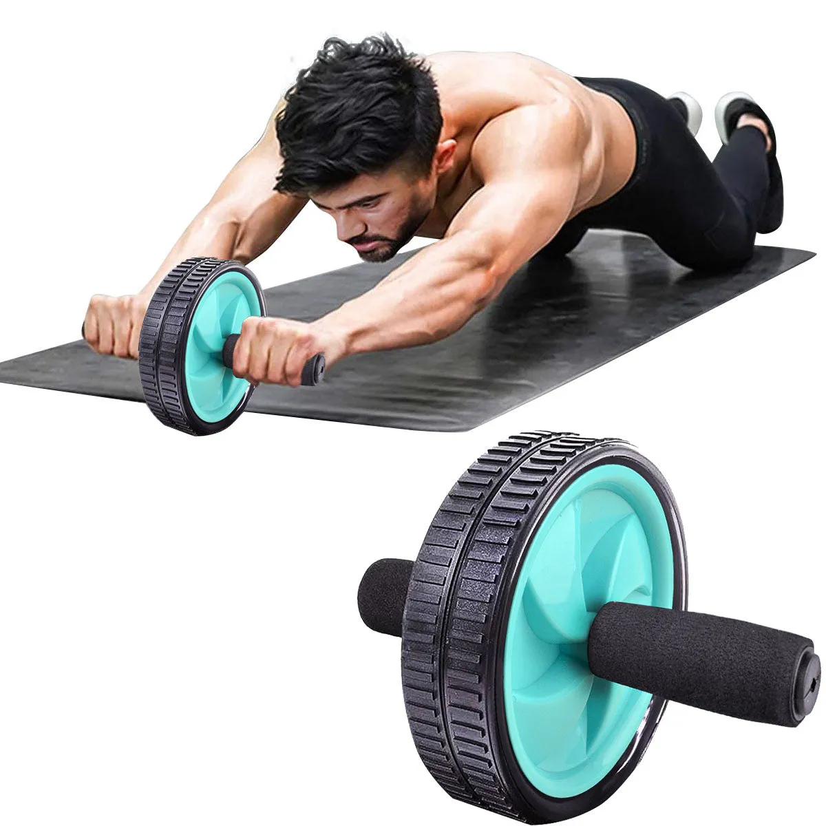 BLUE DUAL WHEEL ABDOMINAL EXERCISE AB ROLLER