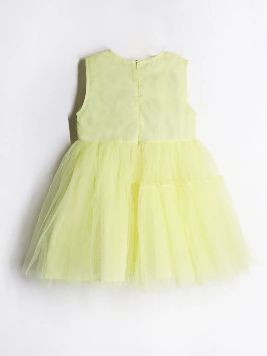 Cherry Crumble Cotton Blend Yellow Round neck with Zipper Closure Frills Fit & Dress Flare For Girls