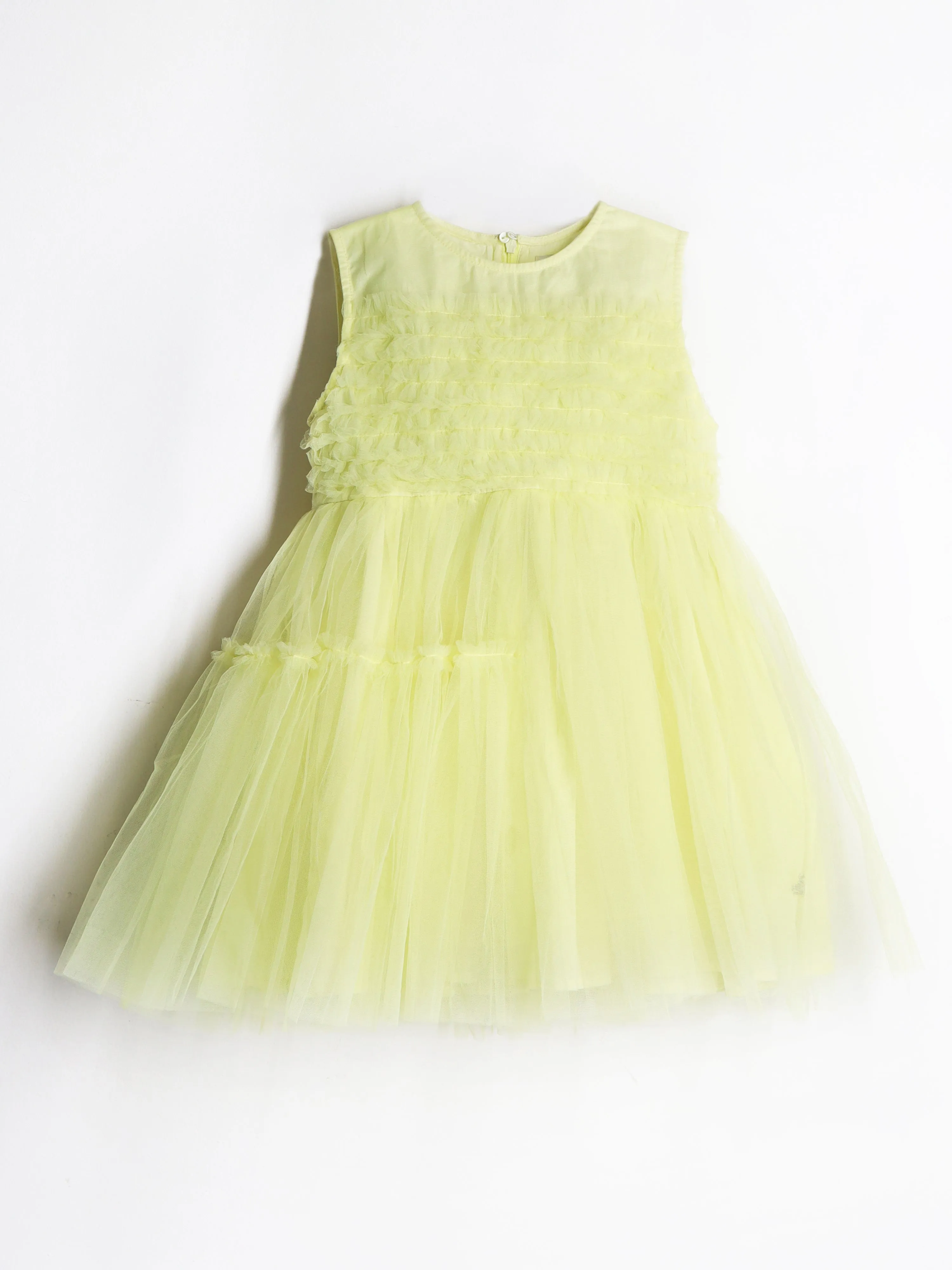 Cherry Crumble Cotton Blend Yellow Round neck with Zipper Closure Frills Fit & Dress Flare For Girls