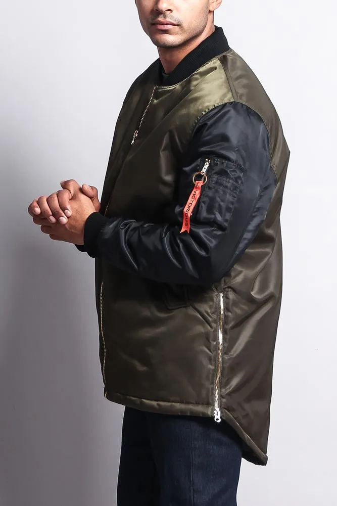 Contrast Sleeve Long Length MA-1 Bomber Jacket