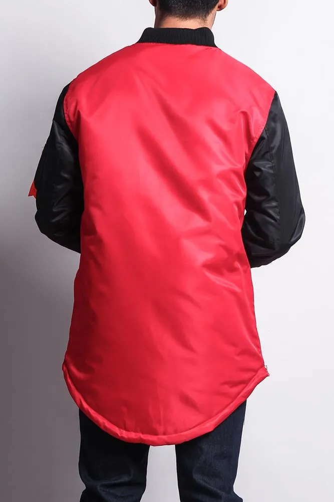 Contrast Sleeve Long Length MA-1 Bomber Jacket