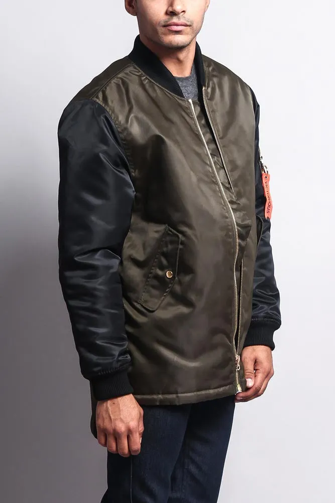 Contrast Sleeve Long Length MA-1 Bomber Jacket