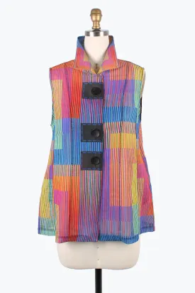 DameePinstripe Colorblock Button Patch Vest 3193-MLT