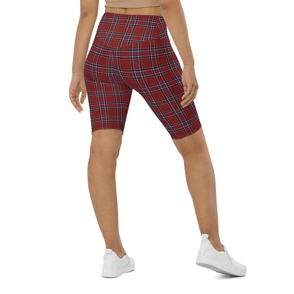 Deep Red Tartan Bike Shorts