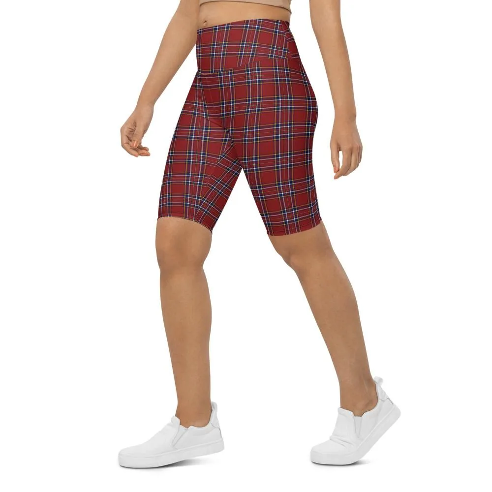 Deep Red Tartan Bike Shorts