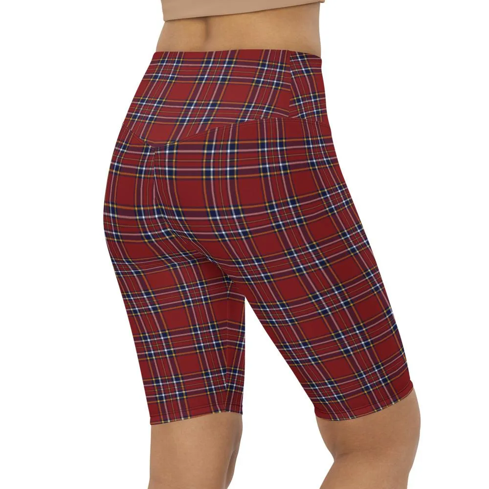 Deep Red Tartan Bike Shorts