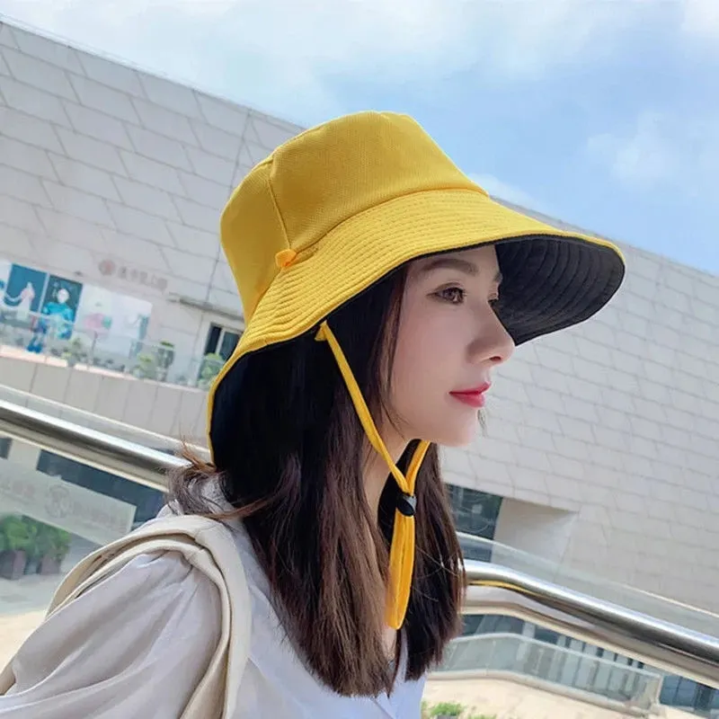 Double-sided Foldable Bucket Hat Summer Sun Hat for Women Girls Visor Fisherman Cap Anti-UV Wide Brim Sunscreen Hats Caps