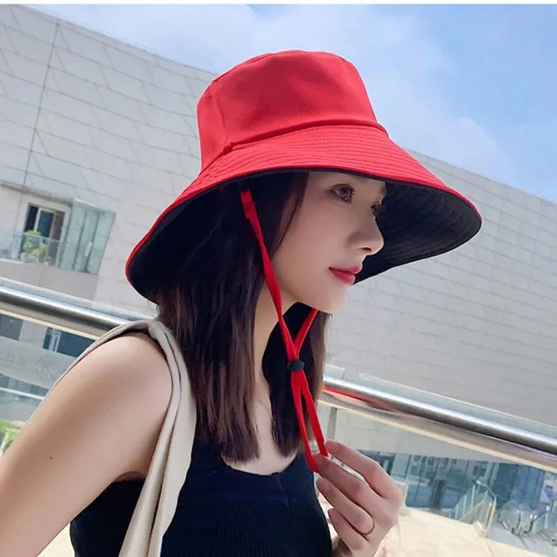 Double-sided Foldable Bucket Hat Summer Sun Hat for Women Girls Visor Fisherman Cap Anti-UV Wide Brim Sunscreen Hats Caps