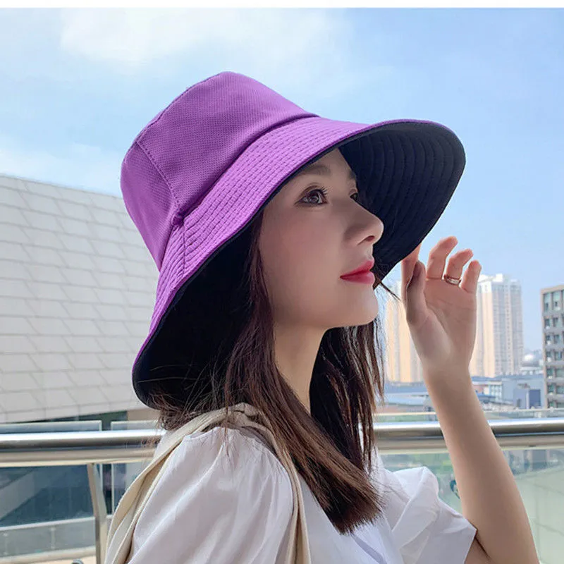 Double-sided Foldable Bucket Hat Summer Sun Hat for Women Girls Visor Fisherman Cap Anti-UV Wide Brim Sunscreen Hats Caps