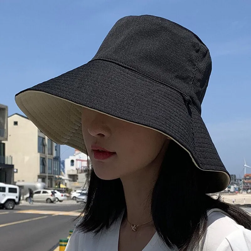 Double-sided Foldable Bucket Hat Summer Sun Hat for Women Girls Visor Fisherman Cap Anti-UV Wide Brim Sunscreen Hats Caps