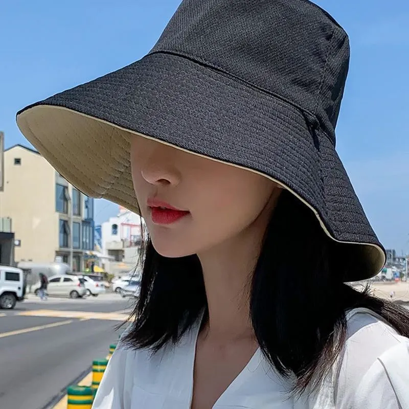 Double-sided Foldable Bucket Hat Summer Sun Hat for Women Girls Visor Fisherman Cap Anti-UV Wide Brim Sunscreen Hats Caps