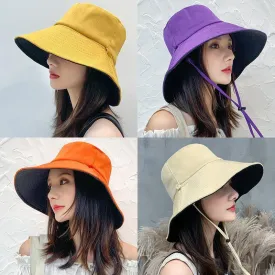 Double-sided Foldable Bucket Hat Summer Sun Hat for Women Girls Visor Fisherman Cap Anti-UV Wide Brim Sunscreen Hats Caps