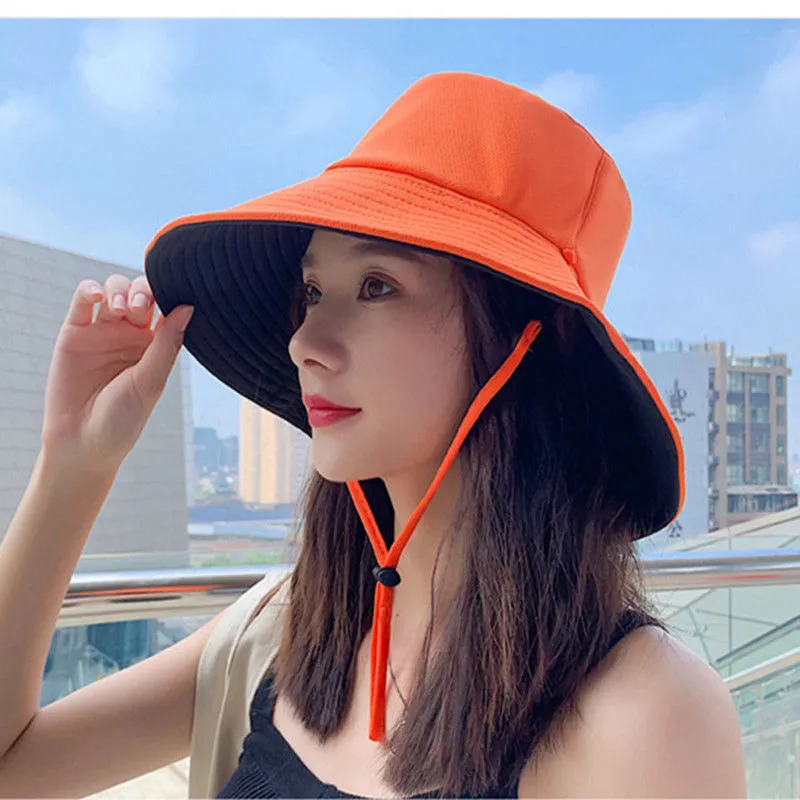 Double-sided Foldable Bucket Hat Summer Sun Hat for Women Girls Visor Fisherman Cap Anti-UV Wide Brim Sunscreen Hats Caps