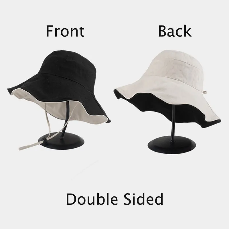 Double-sided Foldable Bucket Hat Summer Sun Hat for Women Girls Visor Fisherman Cap Anti-UV Wide Brim Sunscreen Hats Caps