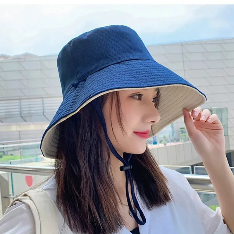 Double-sided Foldable Bucket Hat Summer Sun Hat for Women Girls Visor Fisherman Cap Anti-UV Wide Brim Sunscreen Hats Caps