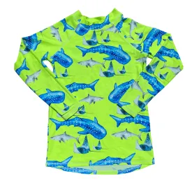 Fluro Green Sharks Kids' Rash Top