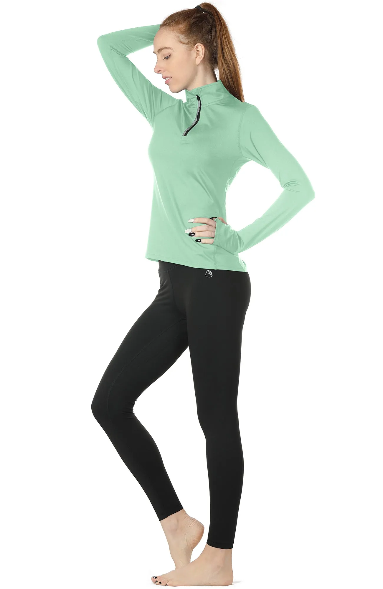 icyzone Workout Long Sleeve Shirts for Women - Yoga Running Tops Quarter Zip Pullover Exercise T-Shirts with Thumb Holes