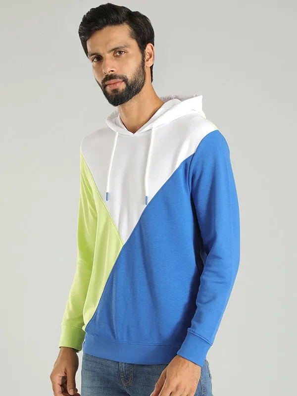 Men Color Block Full Sleeve Sweatshirt with Hoodie