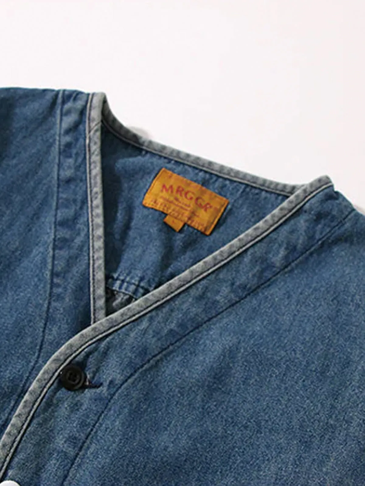 PRE-ORDER Contrast Button Collarless Denim Jacket