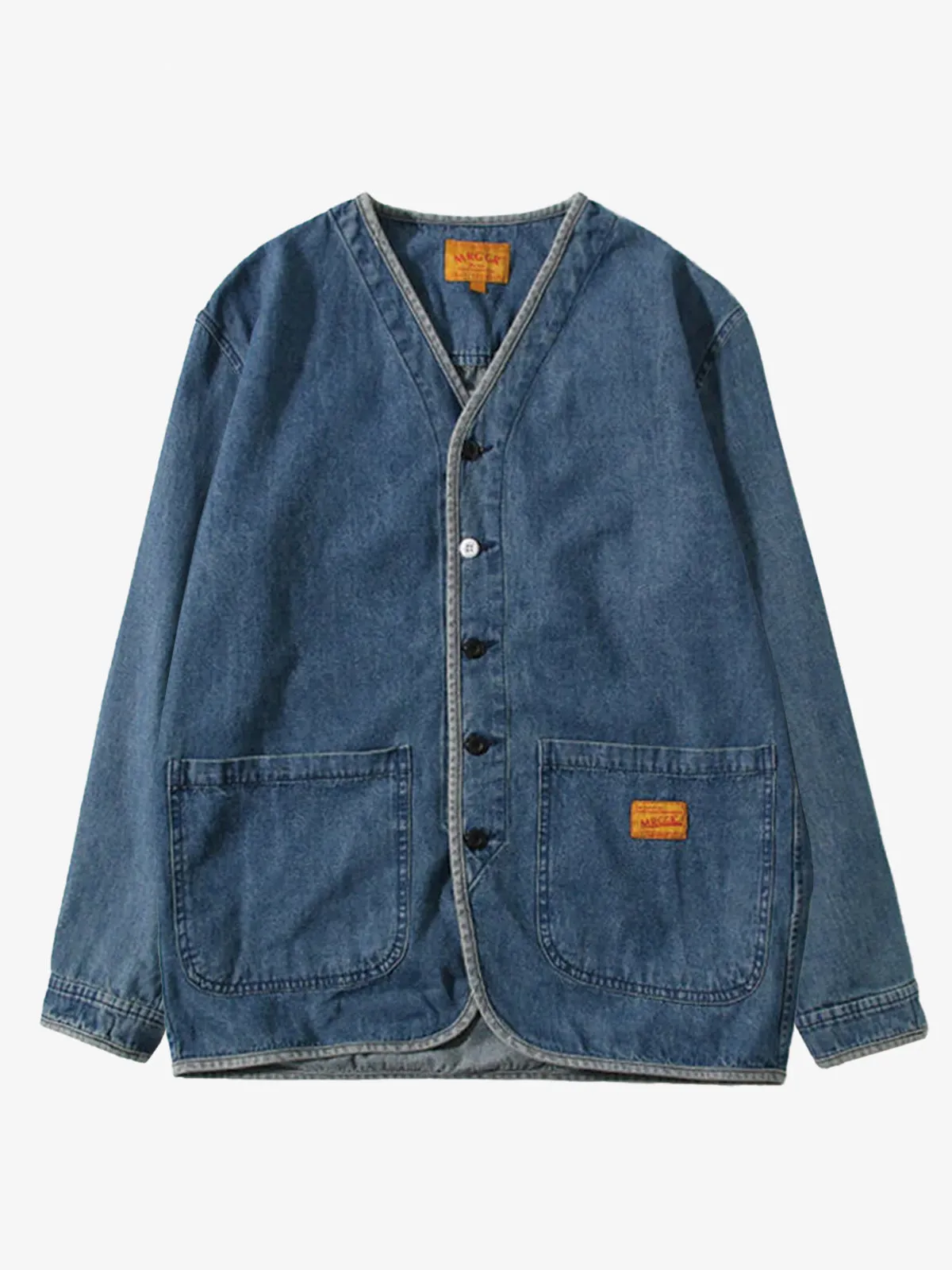 PRE-ORDER Contrast Button Collarless Denim Jacket