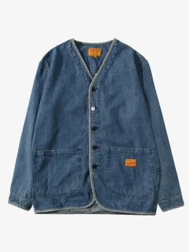 PRE-ORDER Contrast Button Collarless Denim Jacket