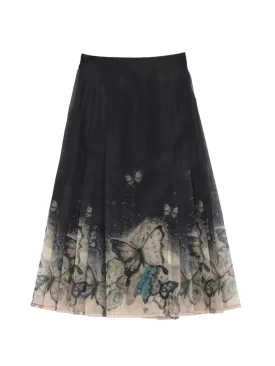 The Pile of Brocade Ash Chinese Butterfly Adjustable Waist Skirt